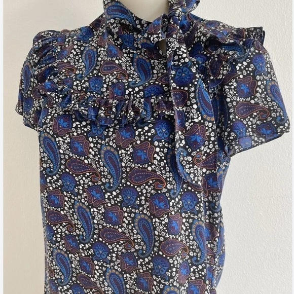 Sandro Paris 100% silk blouse. Blue floral paisley in size S. - Picture 2 of 7